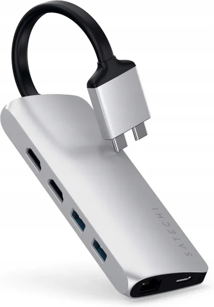 SATECHI dual multimedia hub adapter podwójne. USB-C USB-A 2X HDMI MICRO/S