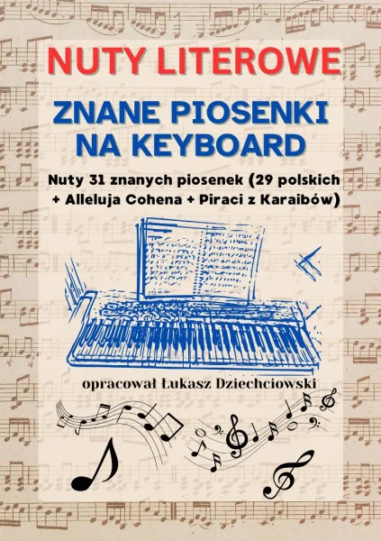 Nuty literowe Znane piosenki - keyboard, pianino, łatwe , nowe, 31 piosenek